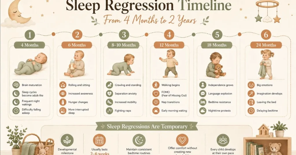 How Long Each Sleep Regression Lasts (2–6 weeks by age)