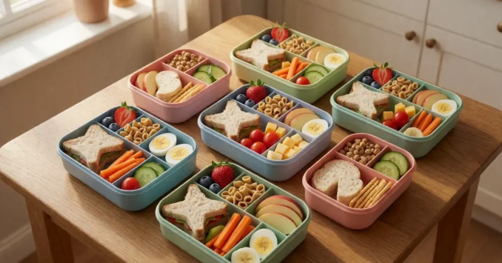 Colorful toddler lunch box ideas with balanced meals for daycare, preschool, and home
