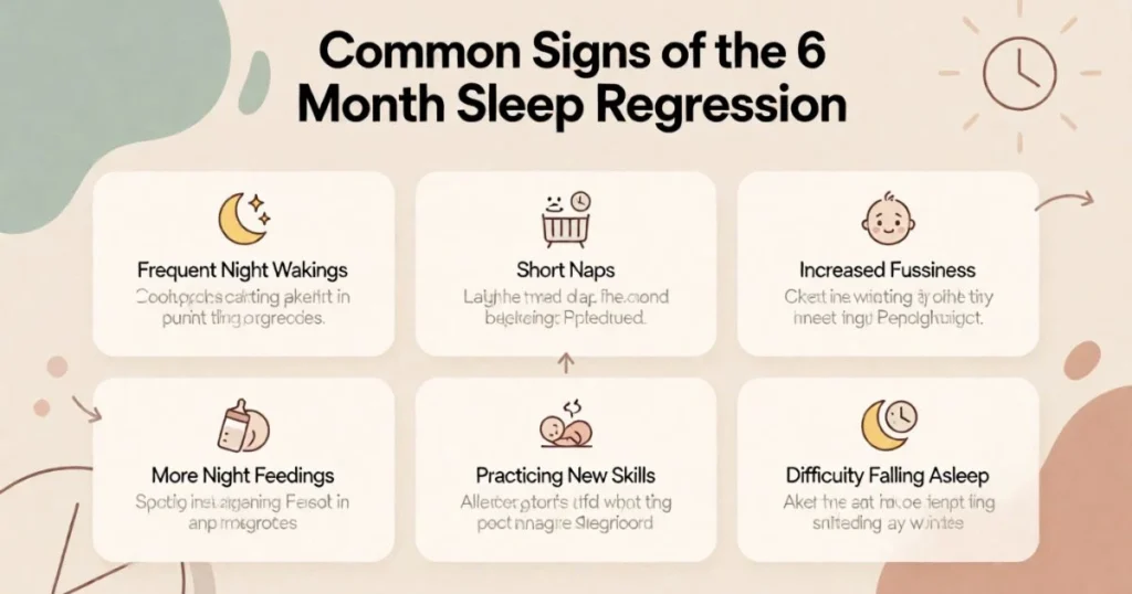 Infographic showing common signs of the 6 month sleep regression