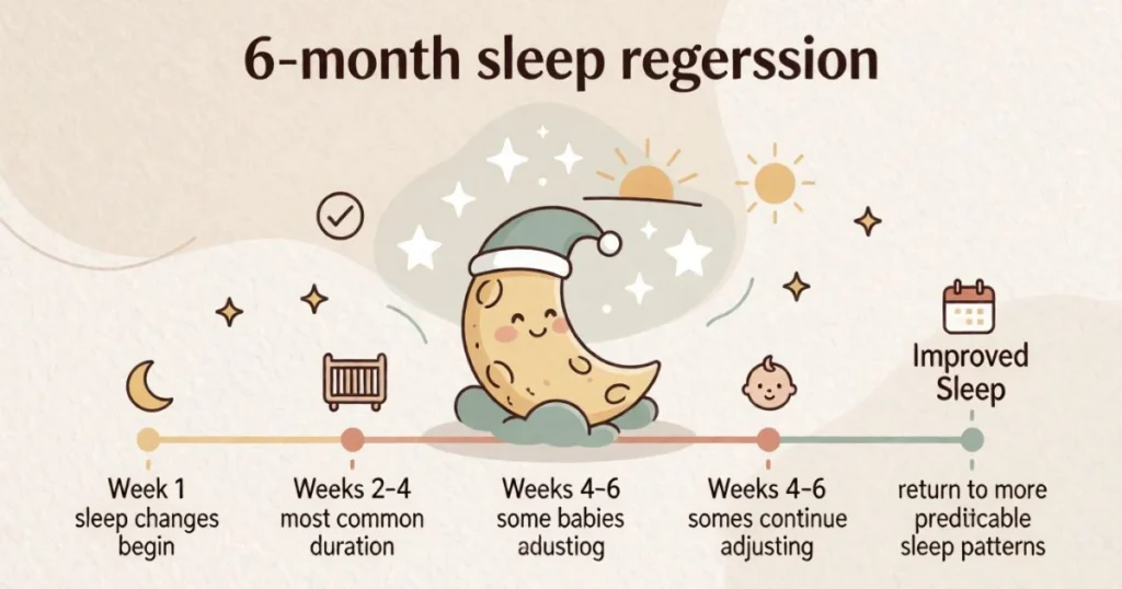 Timeline showing how long the 6 month sleep regression usually lasts