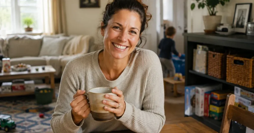 Mother enjoying time with her children in a comfortable family home