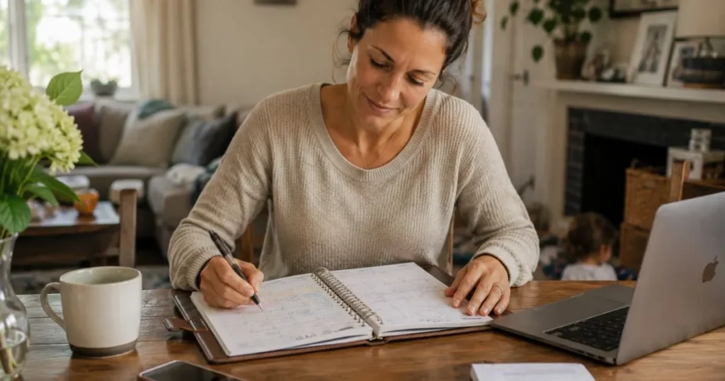 Mother planning meals and appointments while caring for her family