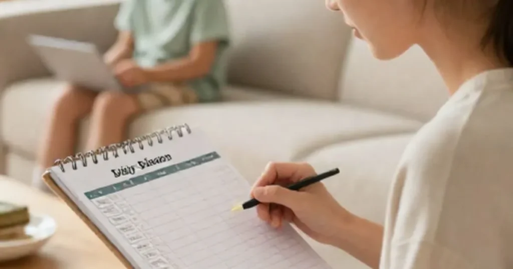 Busy mom planning her daily schedule