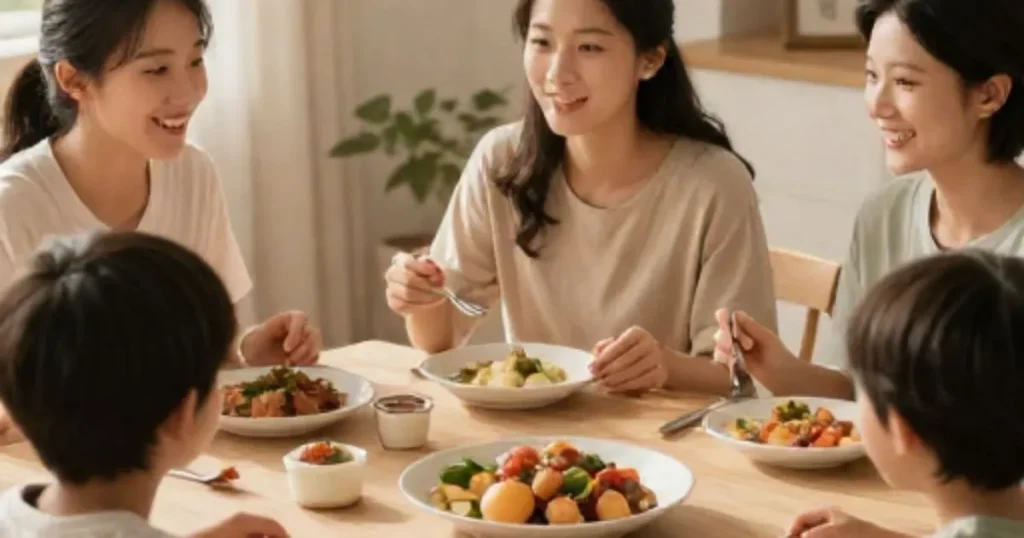 Family enjoying dinner together