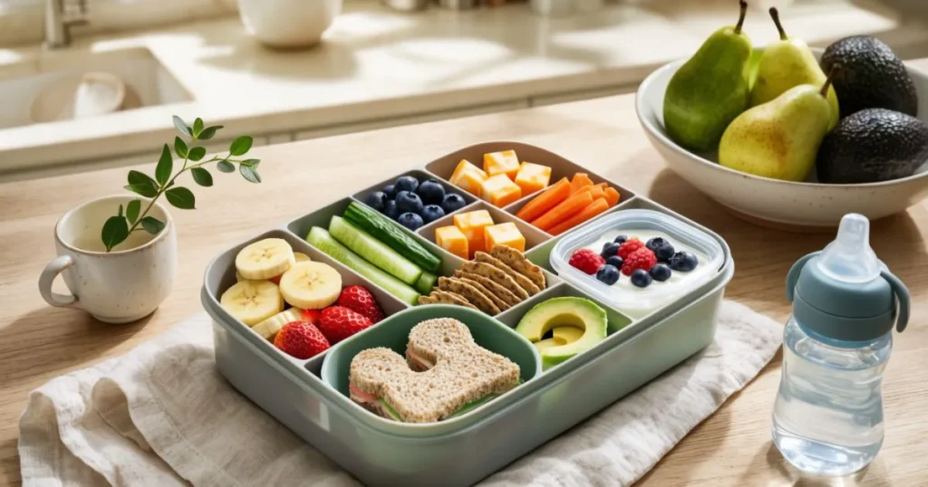 Healthy toddler snacks packed for daycare lunch