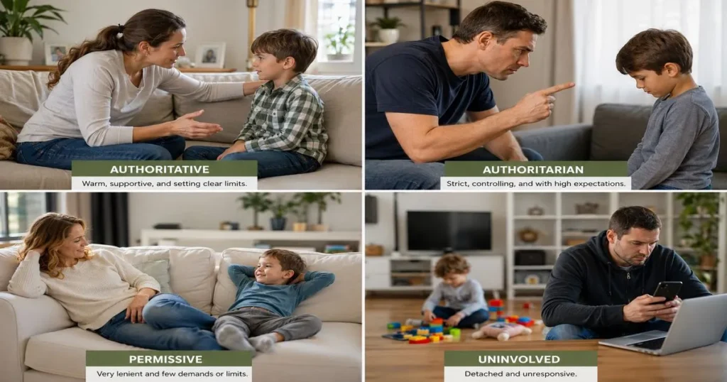 Illustration of the four main parenting styles