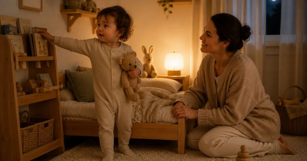 Toddler resisting bedtime during the 18 month sleep regression.