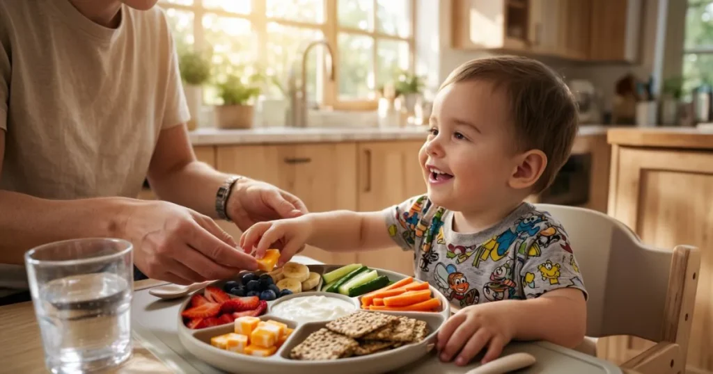 Family enjoying healthy toddler snacks together