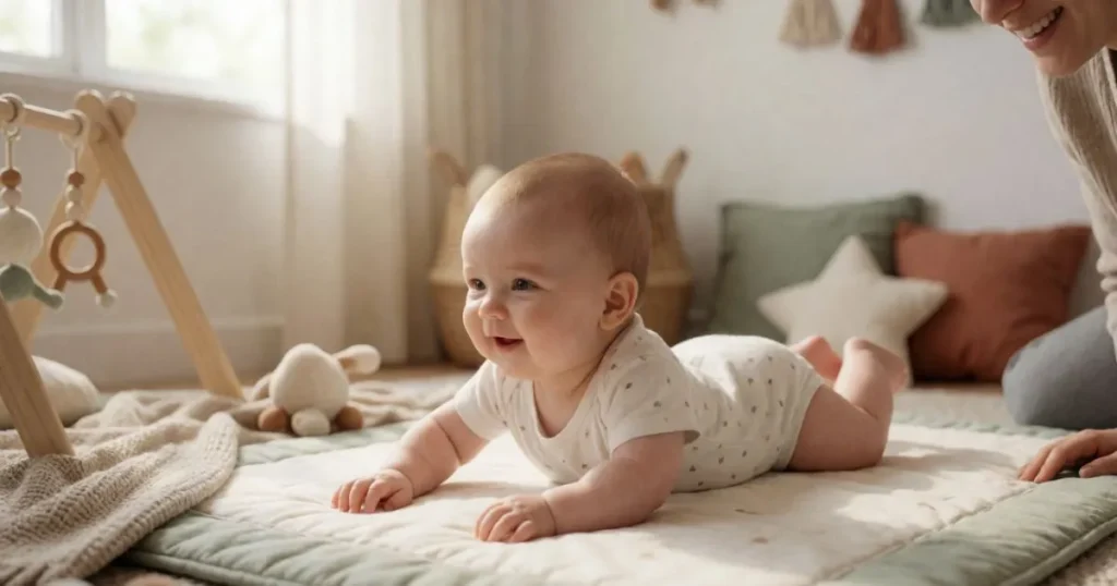 Four-month-old baby learning to roll over