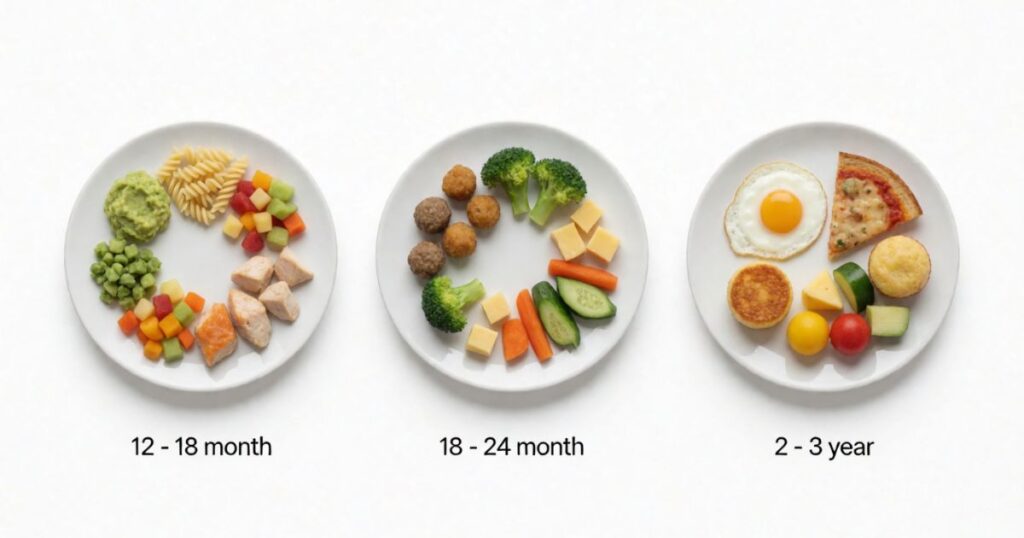 Age-appropriate toddler breakfast ideas for 12–18 months, 18–24 months, and 2–3 years