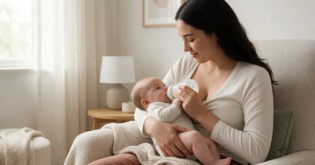 Parent feeding a four-month-old baby during a growth spurt