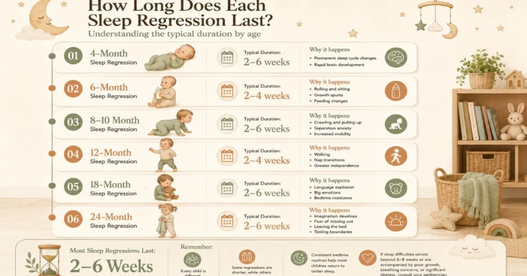 Sleep Regression Timeline (4 months → 2 years)