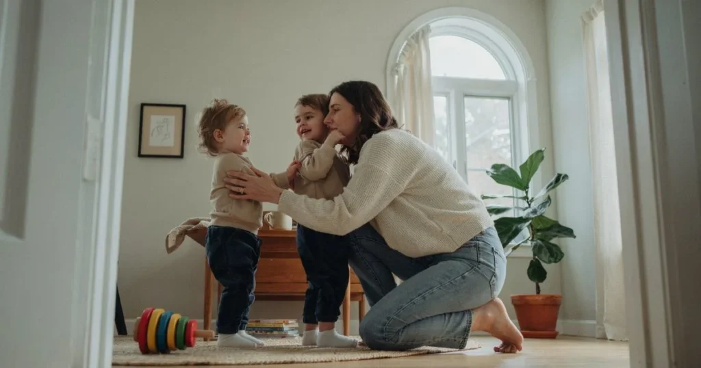 smiling parents and children