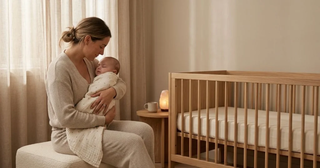 How to Create a Baby Bedtime Routine That Actually Works 3 Baby bedtime routine with mother and baby in a cozy nursery