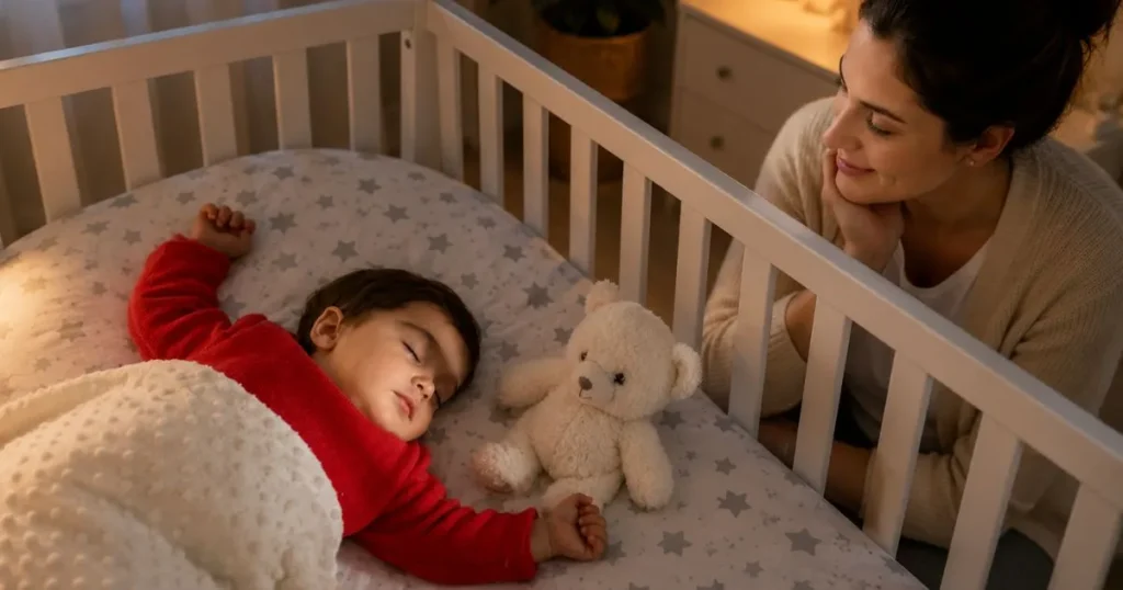 1 year old toddler following a calm daily sleep routine