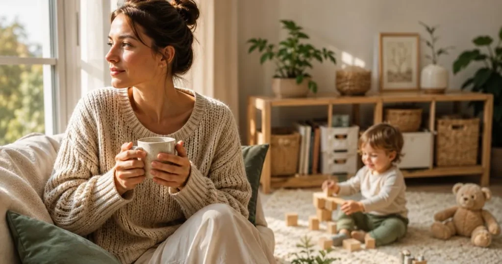 Mother reflecting on feelings of mom guilt