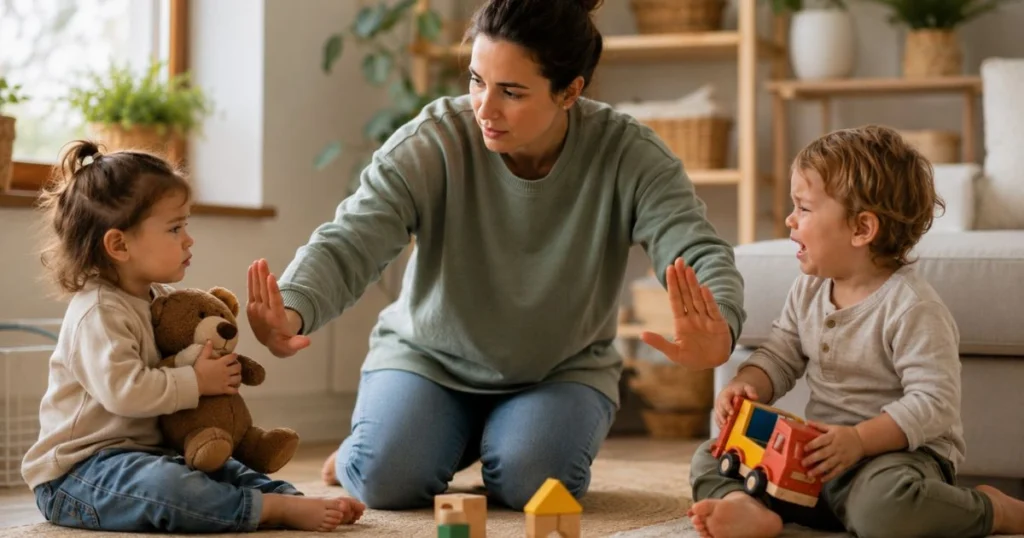 How to Stop Toddler Hitting Without Punishment 12 Parent calmly helping toddlers