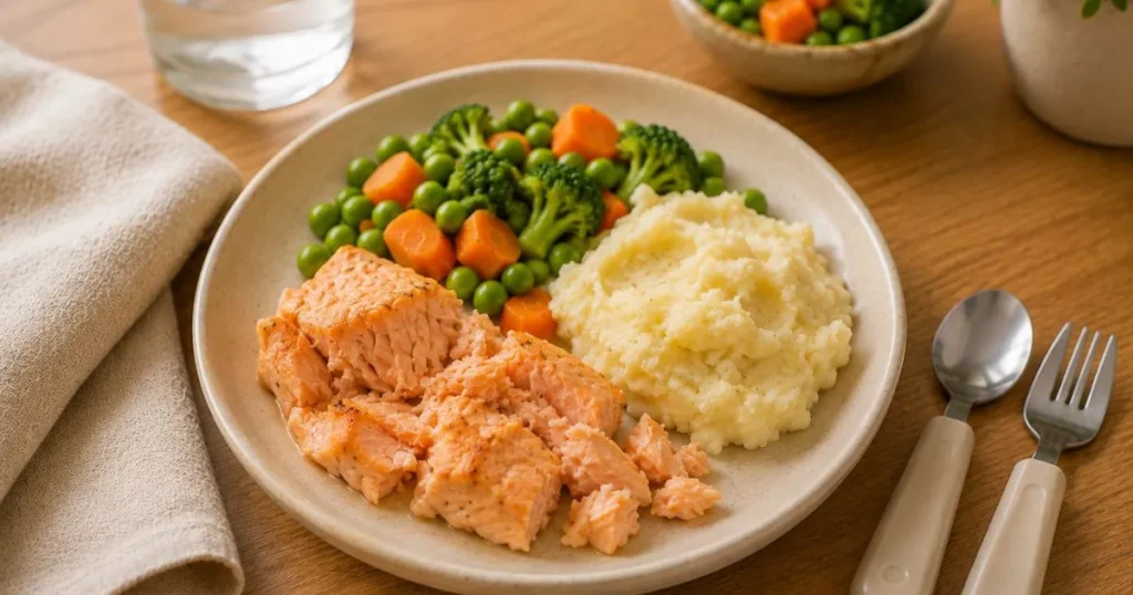 salmon and mashed potatoes toddler dinner