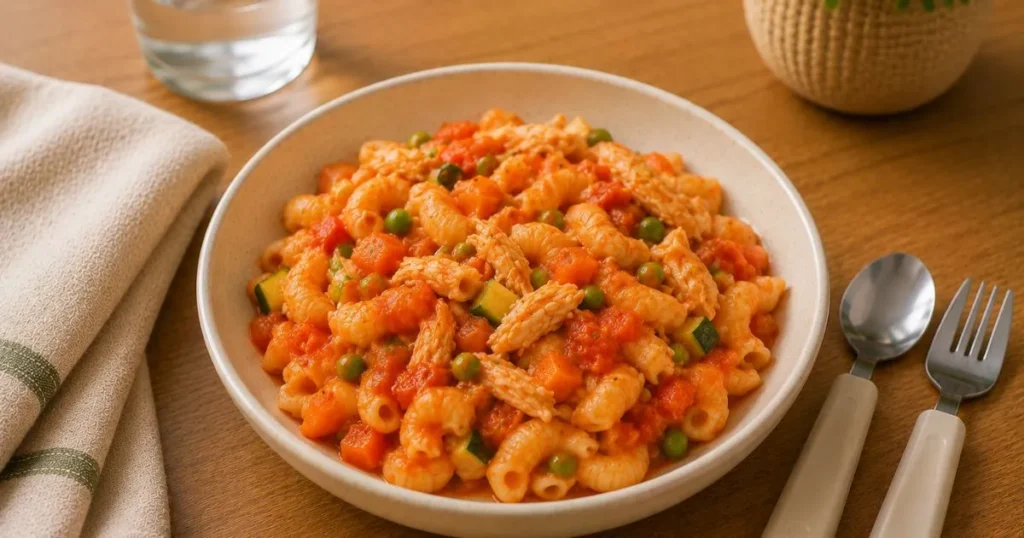chicken tomato pasta toddler meal