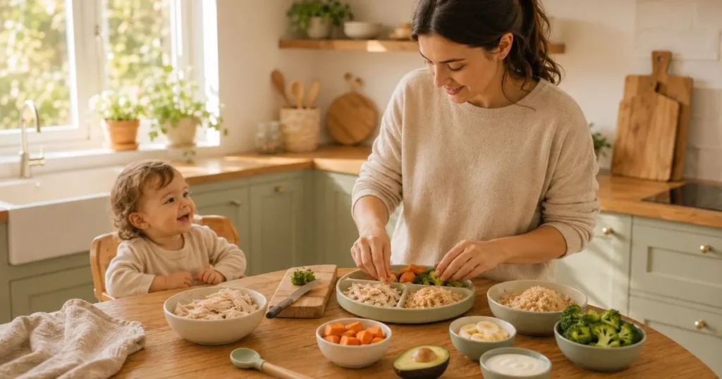 Parent preparing a quick 15-minute toddler meal