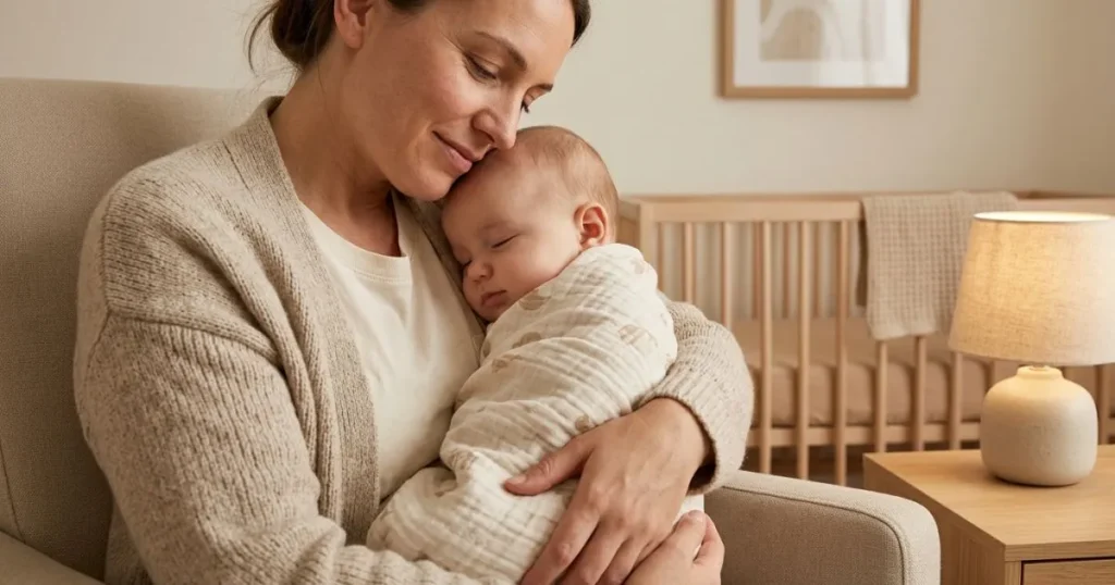 How to Create a Baby Bedtime Routine That Actually Works 13 Parent cuddling baby before bedtime
