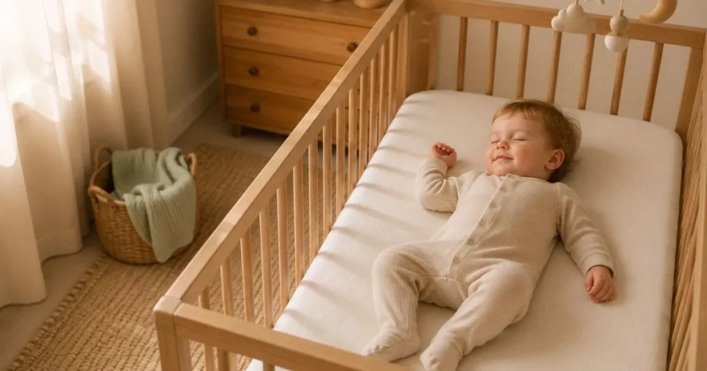 12 month old baby resting in nursery