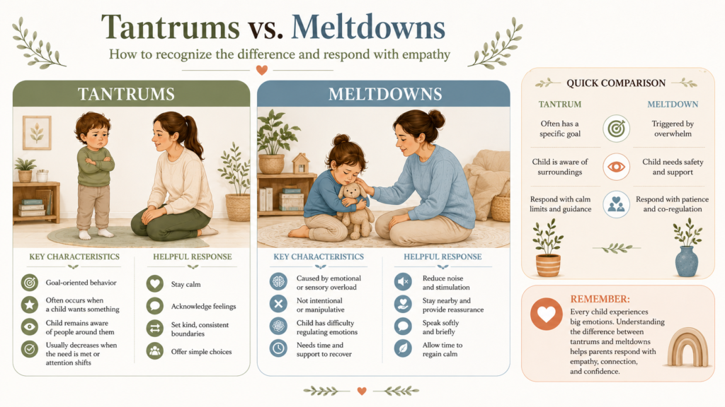 infographic titled "Tantrums vs. Meltdowns