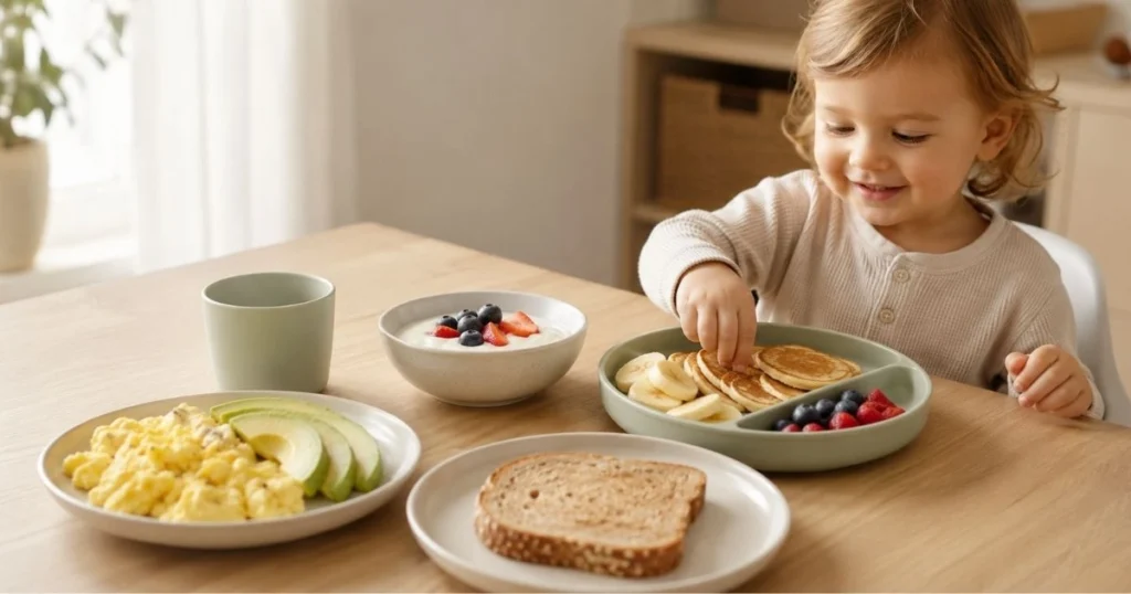 Toddler enjoying a nutritious family breakfast