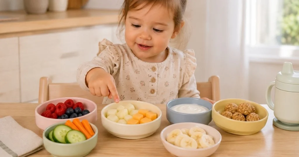 toddler enjoying a healthy snack