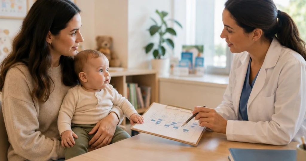 parent discussing baby sleep with pediatrician