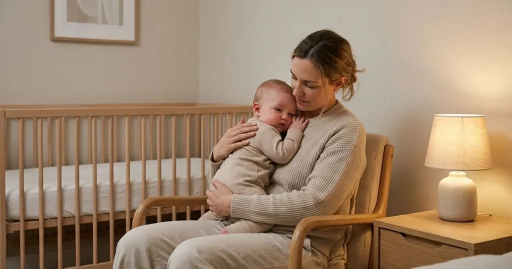 How to Create a Baby Bedtime Routine That Actually Works 18 Parent soothing a baby who is resisting bedtime