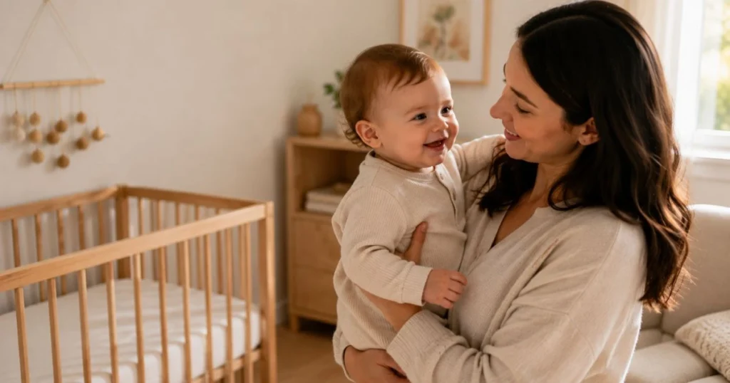 Baby Nap Schedule: A Complete Guide by Age 18 Parent and happy baby reconnecting after a daytime nap