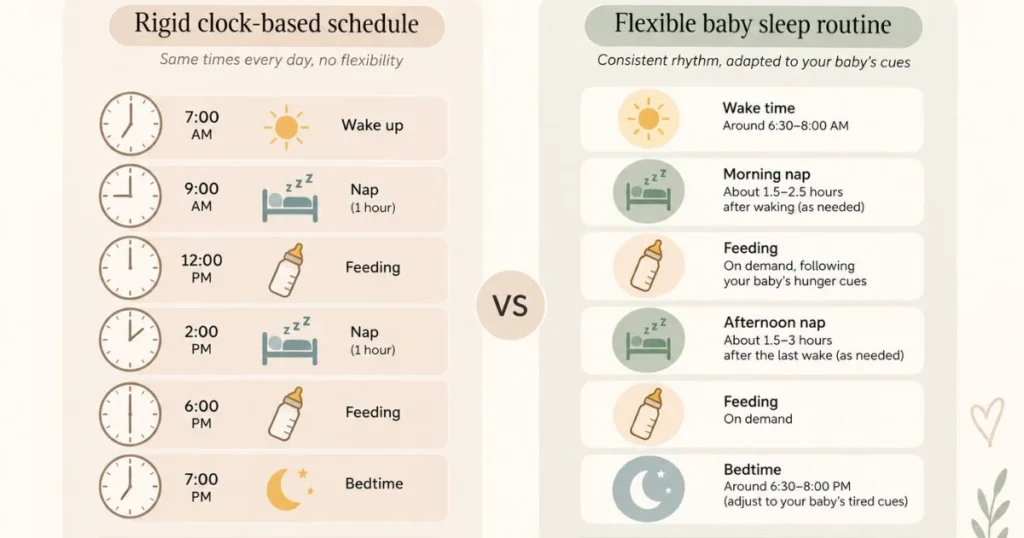flexible baby sleep schedule compared with strict timetable