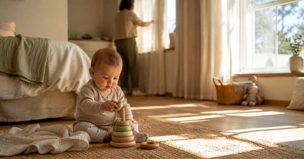 6-month-old baby awake during a morning sleep routine