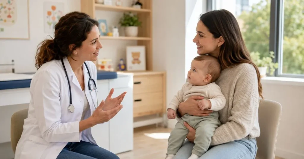 parent discussing baby's sleep with pediatrician