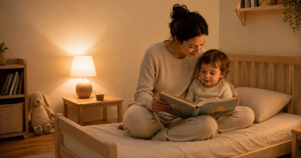 toddler bedtime routine with parent reading bedtime story
