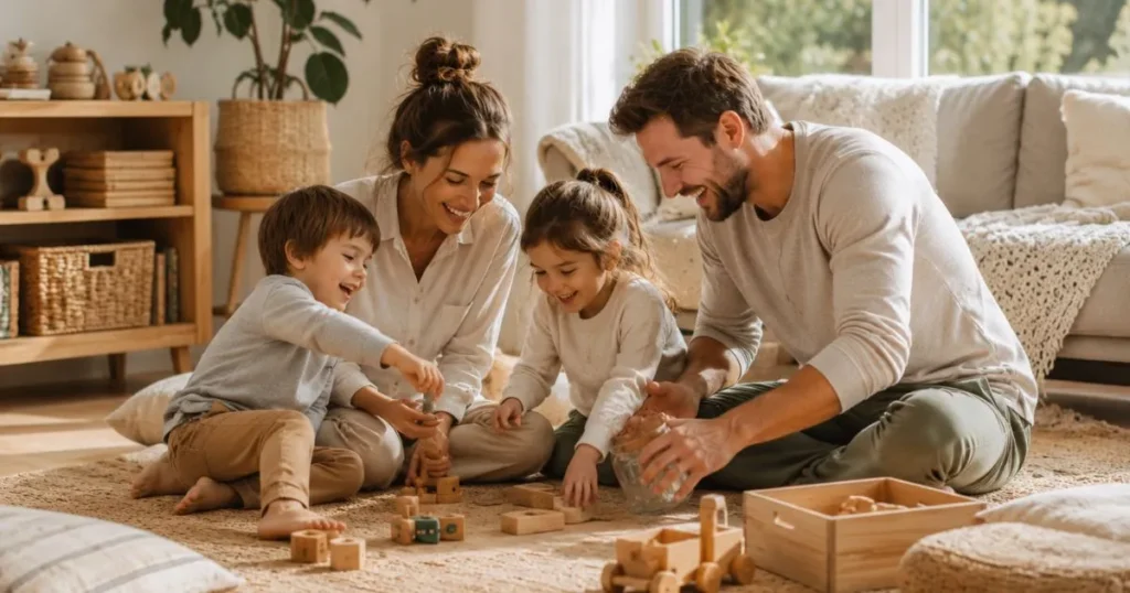 Emotionally present parent spending quality time with children