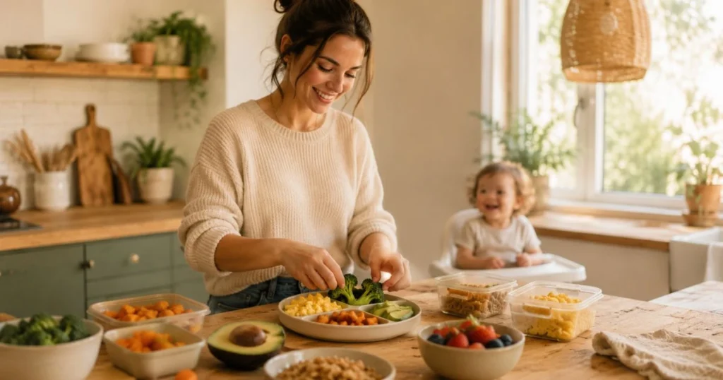 Parent preparing a quick healthy meal for a toddler