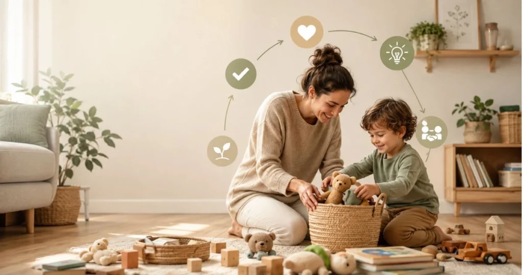 Parent connecting emotionally with a child before correcting behavior.