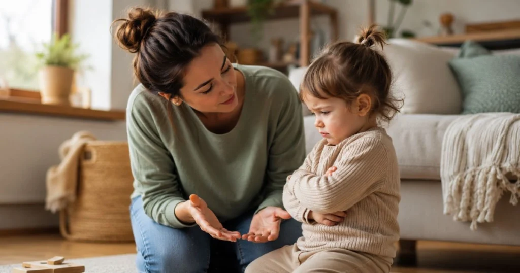 How to Stop Toddler Hitting Without Punishment 6 Parent teaching toddler to use words instead of hitting