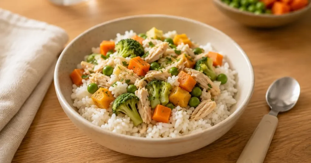 chicken and vegetable rice bowl for toddler