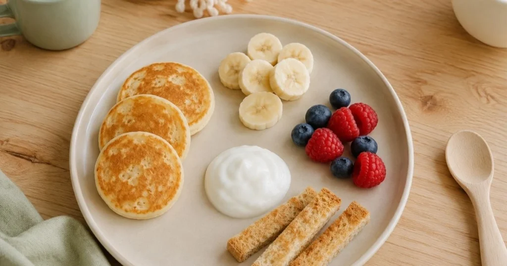 Mini banana oat pancakes for a toddler breakfast