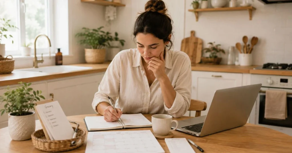 Mom Life: Why It's Hard and How to Enjoy It More (Without Feeling Guilty) 4 Mother writing family schedule