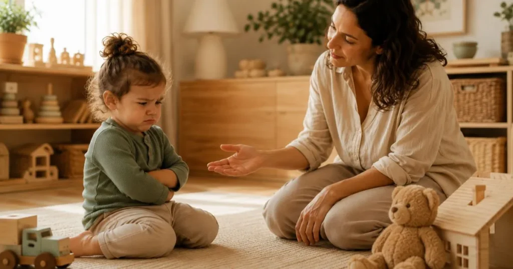 Toddler Biting: Why Toddlers Bite and How to Handle Biting Without Punishment 8 Mother helping prevent toddler biting before frustration escalates