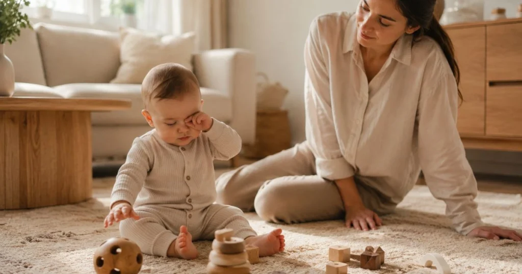 8-month-old baby awake and playing before nap