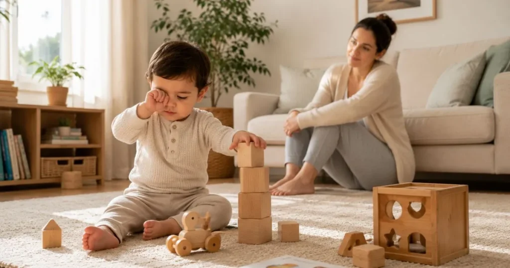 Happy toddler playing