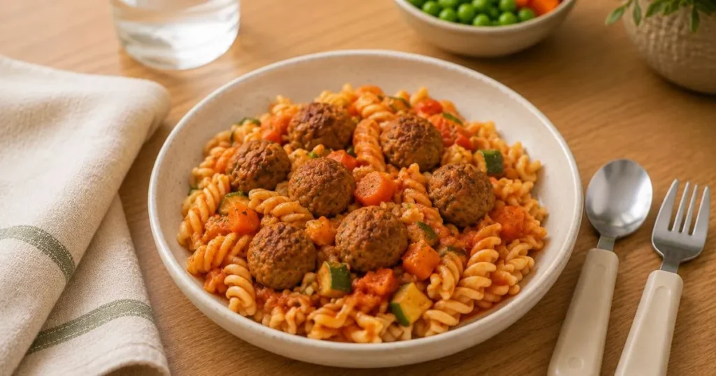 toddler-friendly beef meatballs with pasta