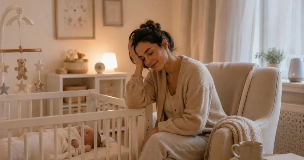 Mom Life: Why It's Hard and How to Enjoy It More (Without Feeling Guilty) 6 Tired mother with sleeping baby