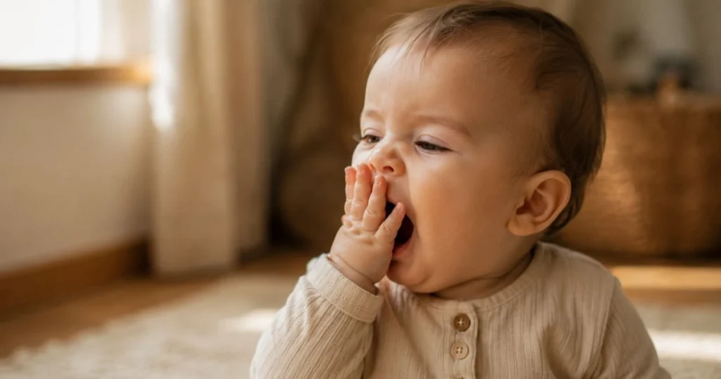 6-month-old baby showing early sleepy cues