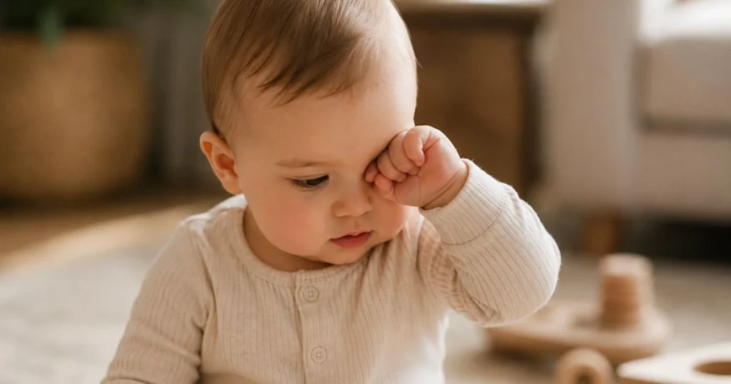 8-month-old baby showing signs of tiredness
